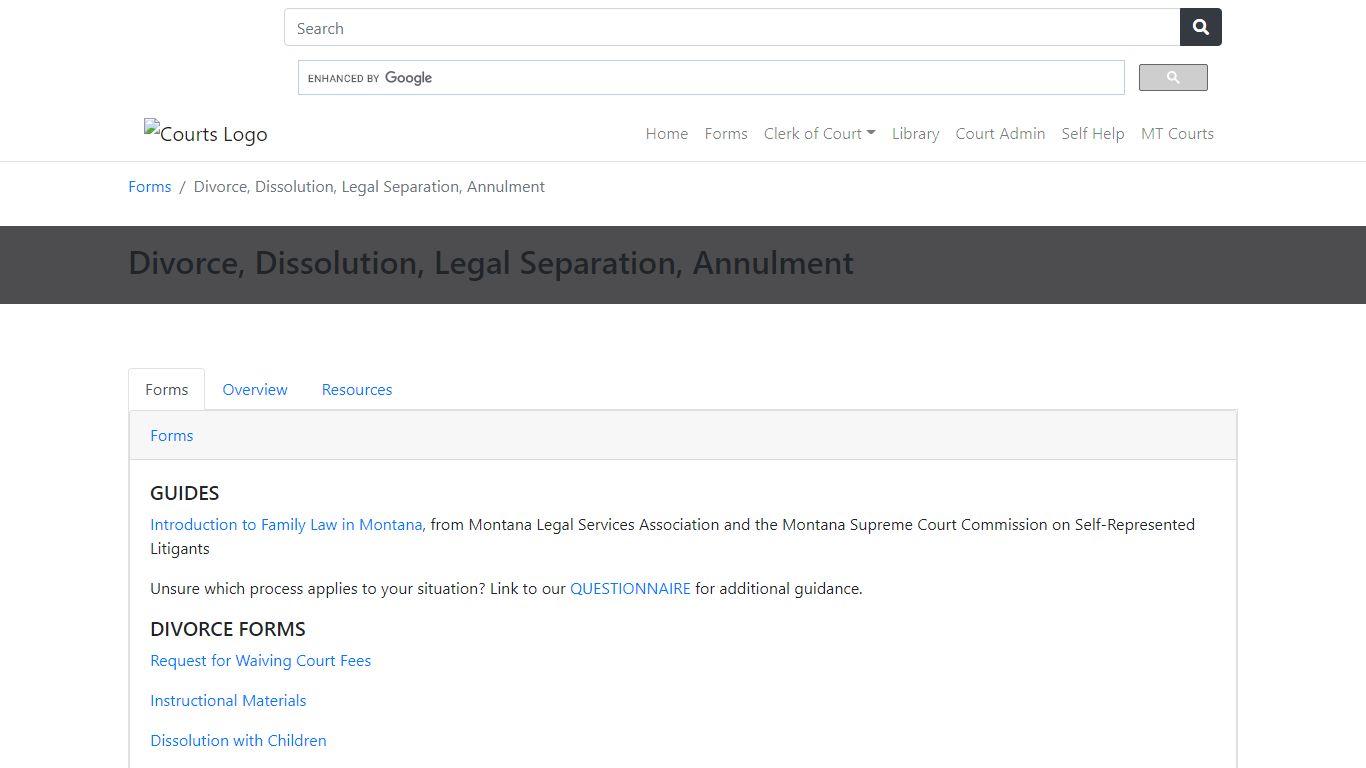 Divorce, Dissolution, Legal Separation, Annulment - Montana
